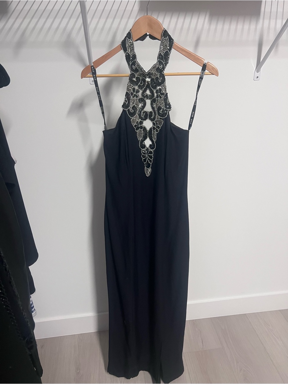 Zum Zum by Niki Livas Black Strapless Evening Dress with Beaded Neckline